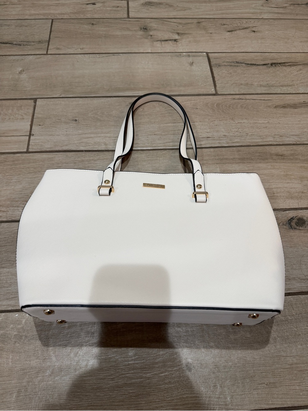 Structured White Tote with Gold Hardware
